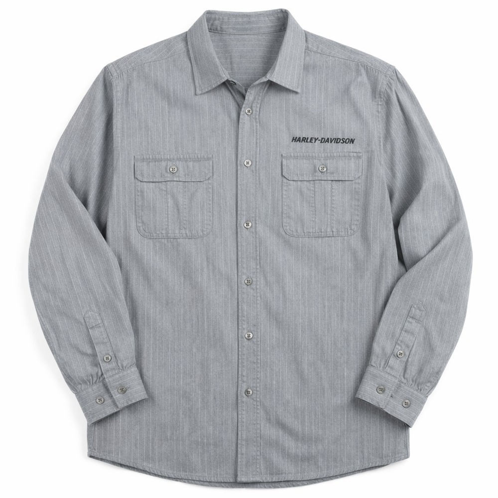 Harley Davidson Mens XXL Gray Button Up Shirt Metal Snap Work Shirt Embroidered